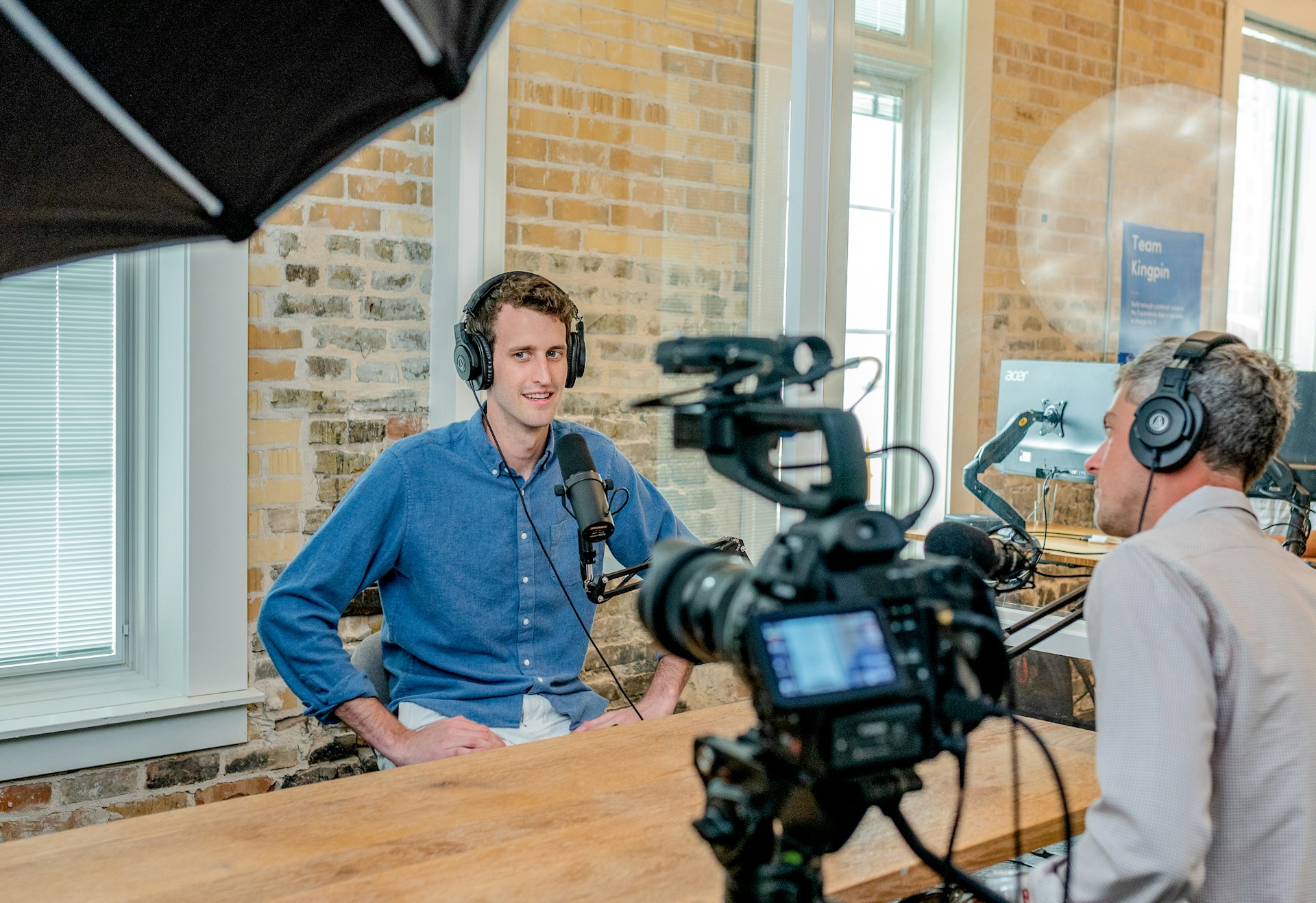 Man recording a video podcast