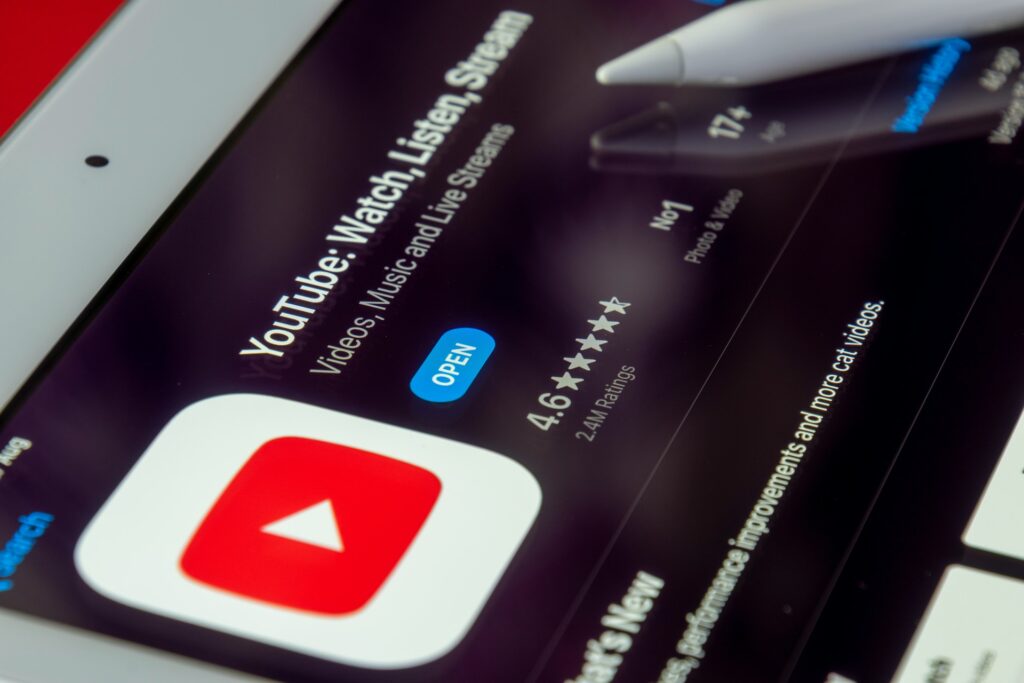 YouTube app blurb on a tablet